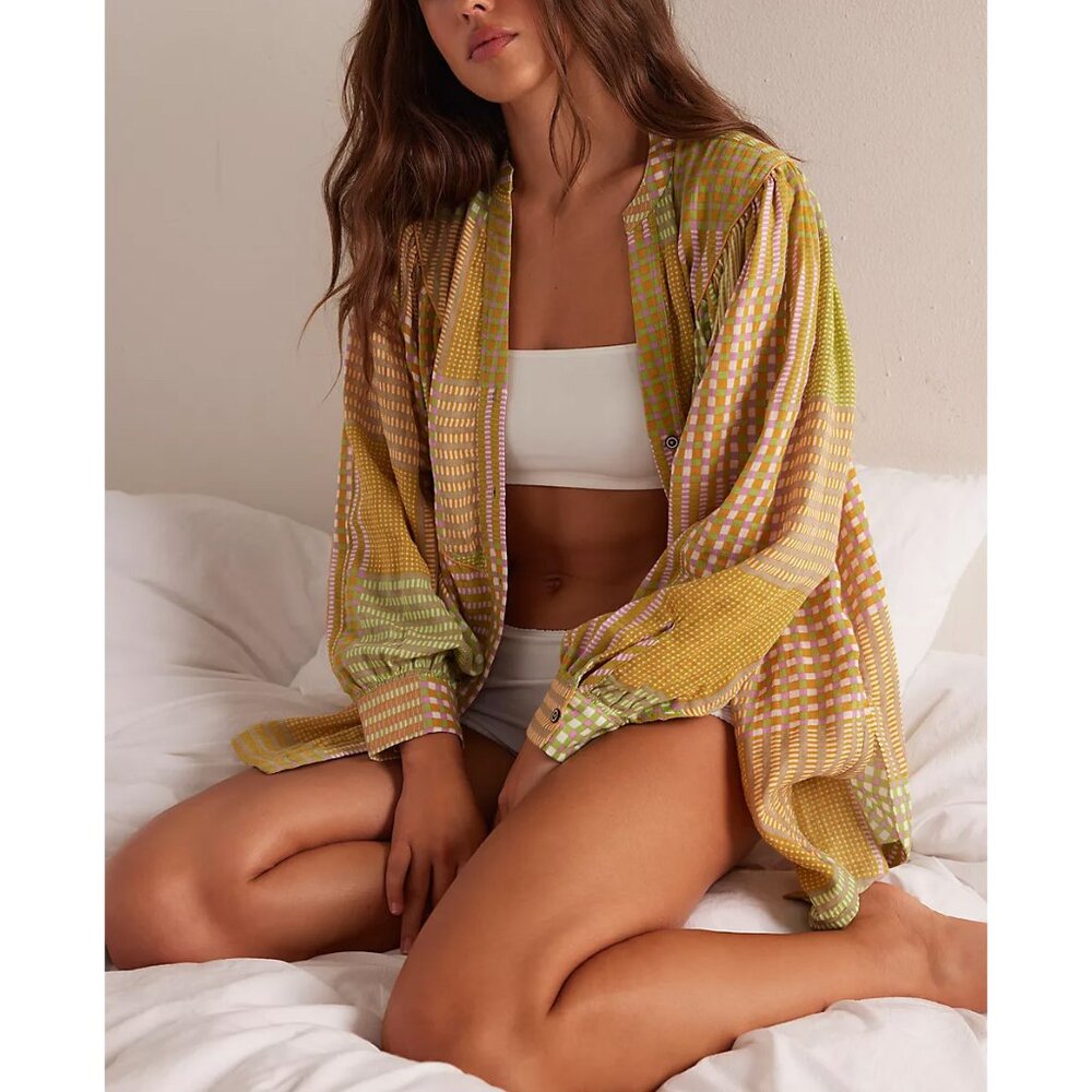 🎉LAST CHANCE🎉 FREE PEOPLE Night After Night Sleep Shirt / Lemon Lime Combo - Picture 5 of 8